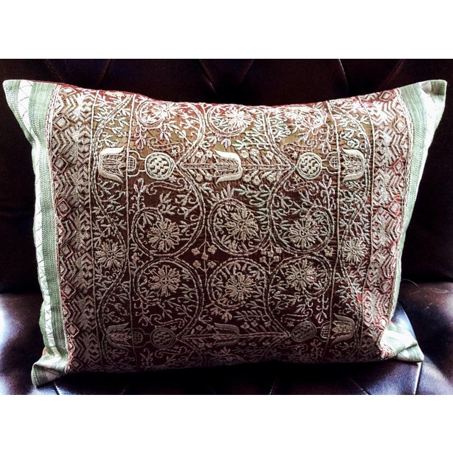 Rust Embroidered Silk Pillow Chairish