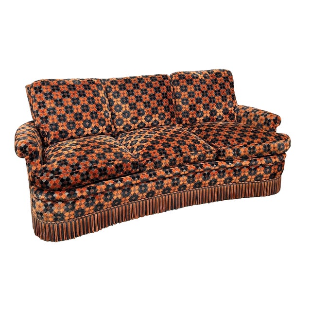 Vintage Velvet Sofa with Scale Pattern, 1970s For Sale