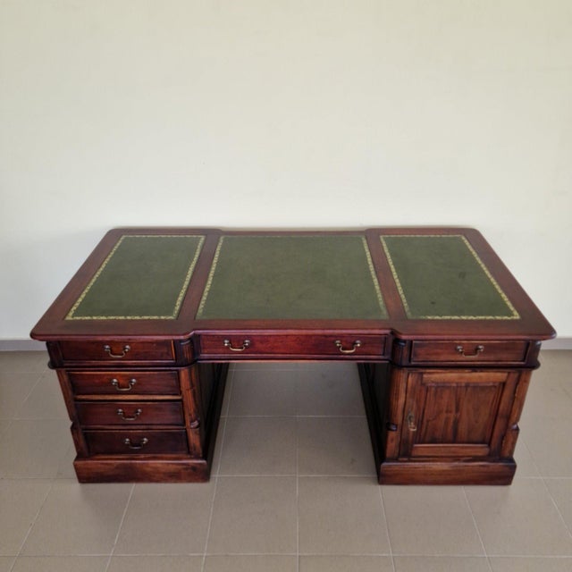 Chesterfield Double Sided Mahogany Desk with Leather Top For Sale - Image 5 of 10