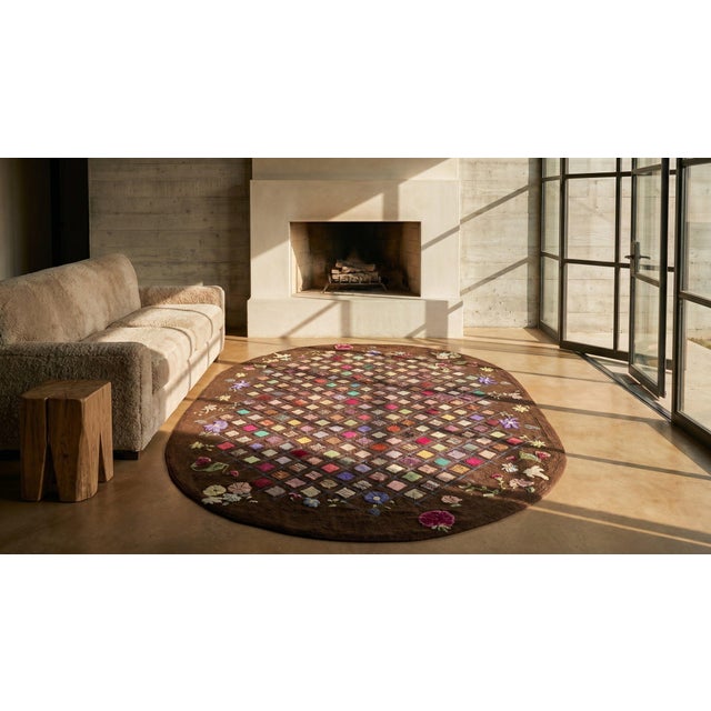 1920s Brown Diamond Folk Art Antique Oval American Hooked Rug 7'8" X 10'6" Handknotted Wool Carpet For Sale - Image 13 of 13