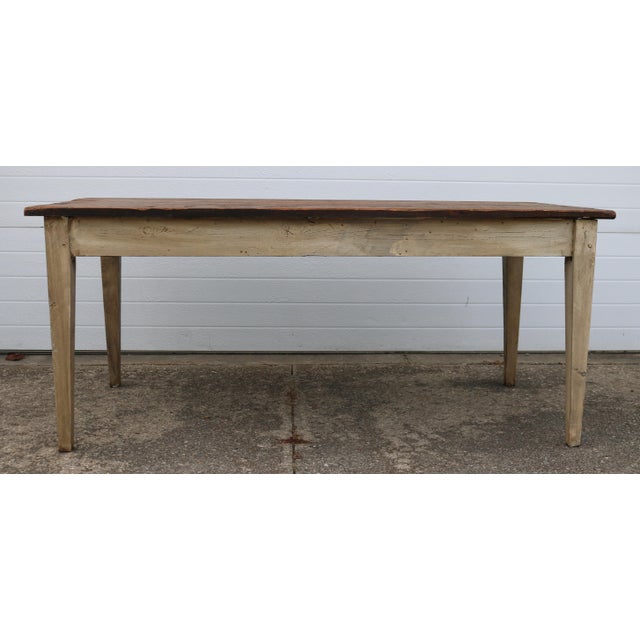 Antique One Drawer Rustic Painted French Style Farm Table For Sale - Image 9 of 16