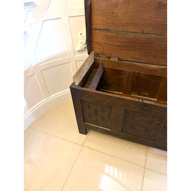 Antique Carved Oak Chest with Original Candle Box, 1680 For Sale - Image 6 of 12
