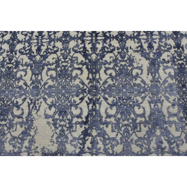 Modern Rug 8’1” X 10’5” Gray Blue Wool/ Viscose Hand-Knotted Oriental Carpet For Sale In Philadelphia - Image 6 of 15