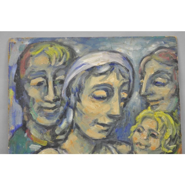Mid-Century Modern Vintage Samuel Heller "Family Portrait With Child" Oil on Board Painting, Signed For Sale - Image 3 of 10