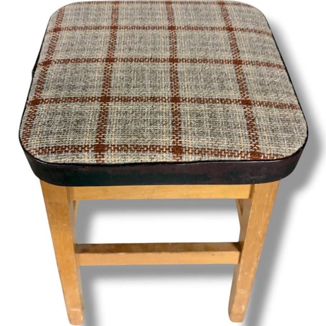 Brown Mid-Century Stools in Oak with Tweed Upholstered Seats, Set of 2 For Sale - Image 8 of 9