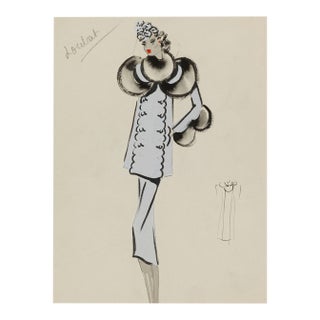 Vintage French Fashion Art Print – Pale Blue Art Deco Illustration, 30" X 40" For Sale