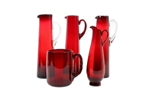 Swedish Red Glass Jugs by Monica Bratt for Reijmyre Glasbruk, 1950s, Set of 5
