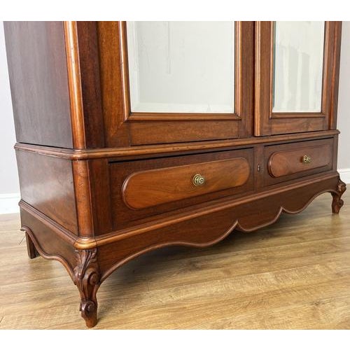 Antique French Carved Walnut Mirrored 2-Door Wardrobe For Sale - Image 12 of 18