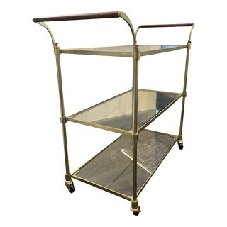 Glass and Antique Brass Bar Cart For Sale