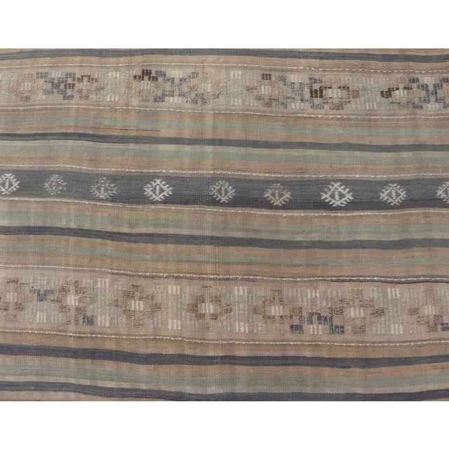 Textile Vintage Hand Woven Turkish Kilim With Stripes in Light Taupe and Neutral Colors For Sale - Image 7 of 11