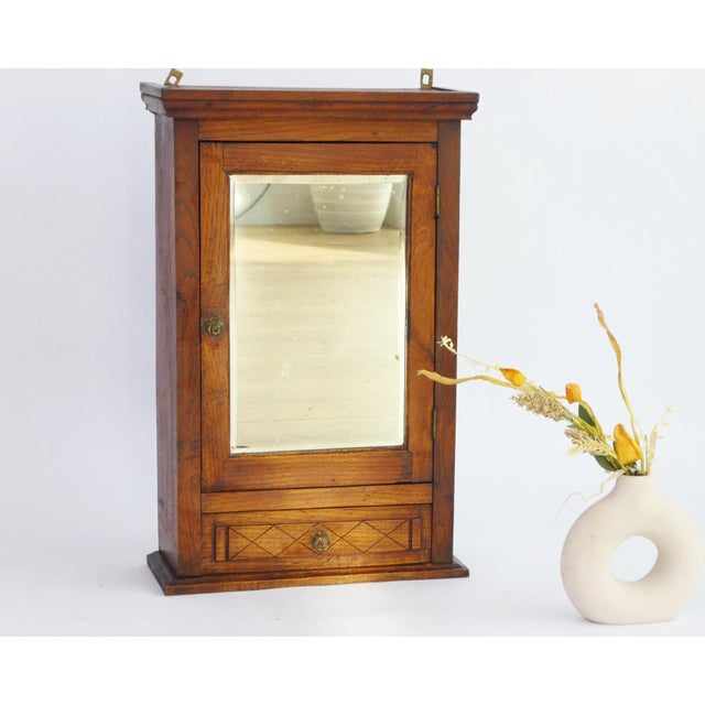 Antique Art Deco Carved Wooden Mirror Cabinet with Drawer, 1920s For Sale - Image 11 of 11