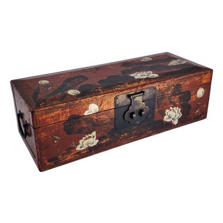 Vintage Leather Handpainted Chinese Box For Sale