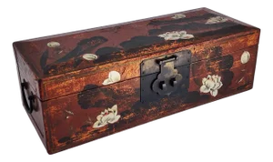 Vintage Leather Handpainted Chinese Box