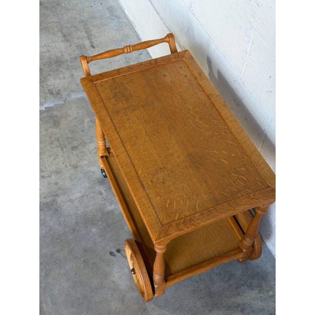 Wood Oak Two-Tier Rolling Bar Cart Danish Mid-Century Modern Serving Trolley 1970s For Sale - Image 7 of 10