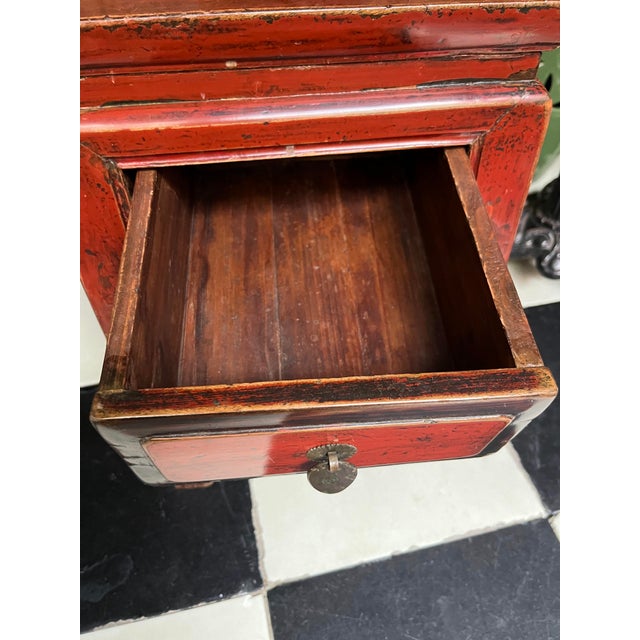Chinese Rustic Red Chinese Side Table For Sale - Image 3 of 7
