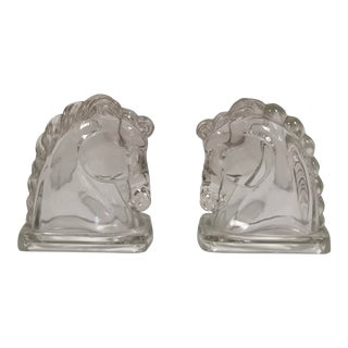 Pressed Glass Horse Head Bookends by Federal - a Pair For Sale
