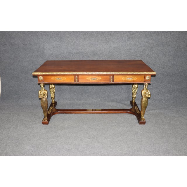Antique French Empire Style Bronze Mounted Figural Partners Desk For Sale - Image 4 of 10