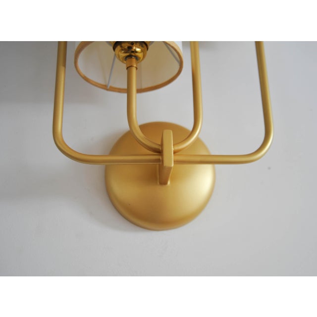 Elevation 4 Wall Sconces in Patinated Gold Metal and White Shades by Aymeric Lefort, Set of 2 For Sale - Image 17 of 18