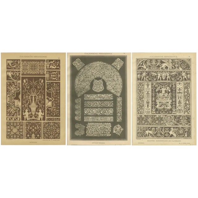 Italian Renaissance Decorative Art Plates, 1887, Paper, Set of 3 For Sale