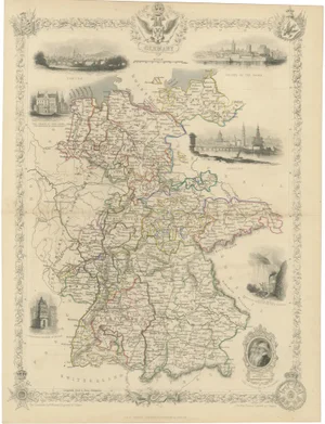 Map of Germany by John Tallis with Vignettes, 1850