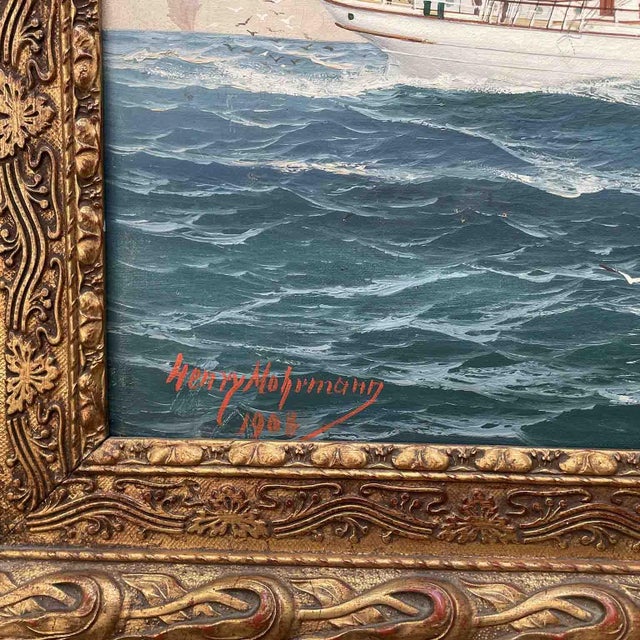 John Henry Mohrmann, Navy with Sailing Ship and Italian Flag, 1908, Oil on Canvas, Framed For Sale - Image 4 of 6