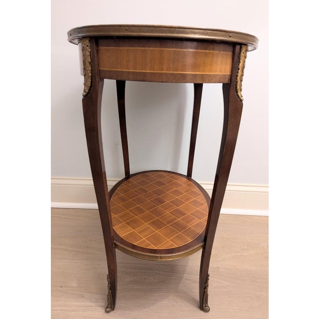 Vintage French Louis XV Style Table With Parquetry & Ormolu For Sale - Image 4 of 15