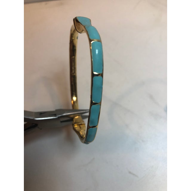 1970s Les Bernard Rectangular Gold Tone Turquoise Enamel Bangle For Sale - Image 10 of 12