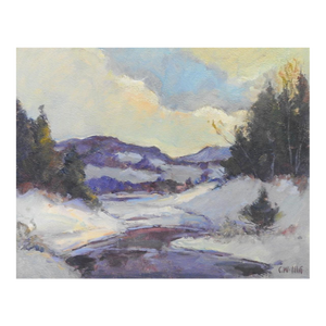 Mid 20th Century Impressionist Snowy Winter River Landscape Painting