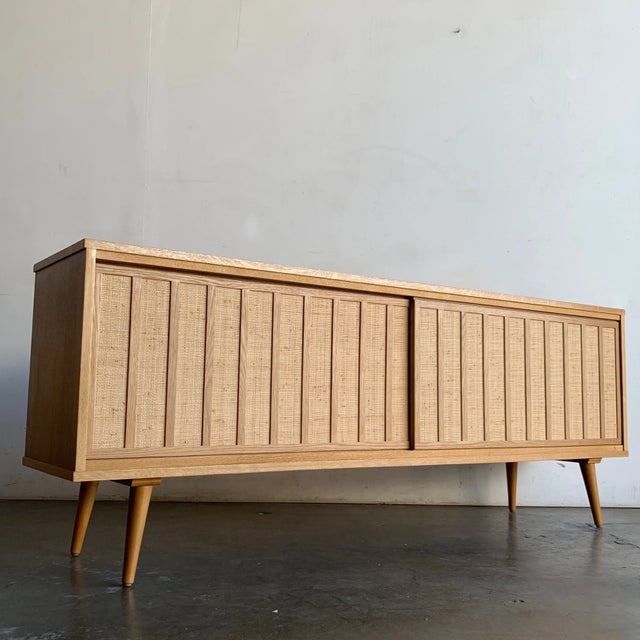 White White Oak and Cane Credenza Angled Legs For Sale - Image 8 of 18