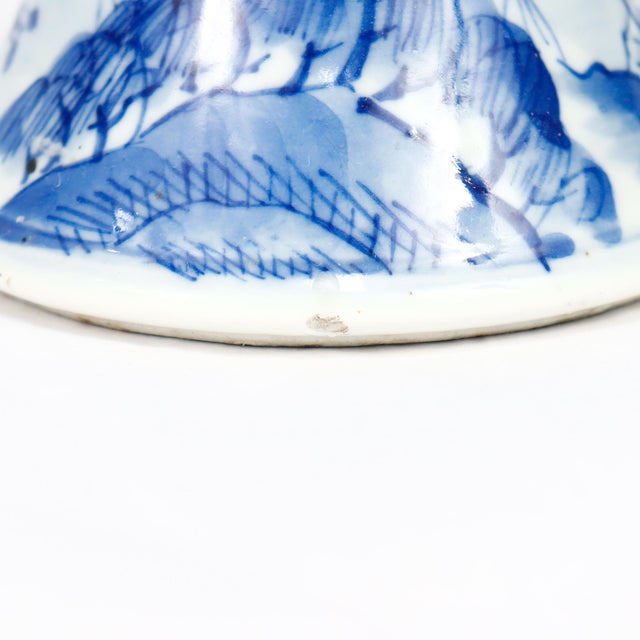 Set of 4 Chinese Export Blue & White Canton Porcelain Candlesticks For Sale - Image 10 of 18