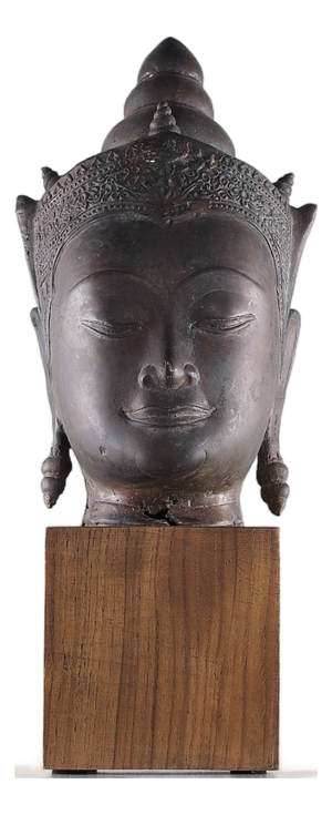 Sculpture of a Buddha Head, 20th Century, Copper