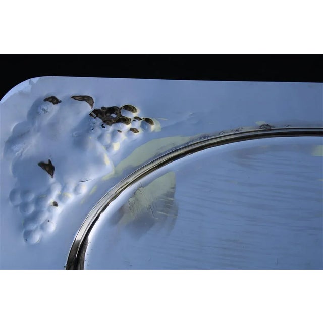 Metal Large Silver Brass Tray, 1970s For Sale - Image 7 of 13