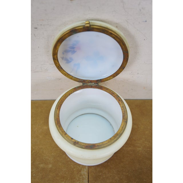 Antique French Victorian Painted Floral Opaline Glass Vanity Jar Casket 5" For Sale - Image 6 of 14