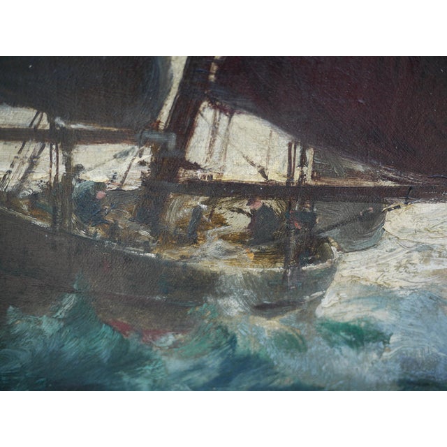 Franz Müller-Gossen, Sailboats in a Storm, 1920s, Oil on Canvas For Sale - Image 16 of 18