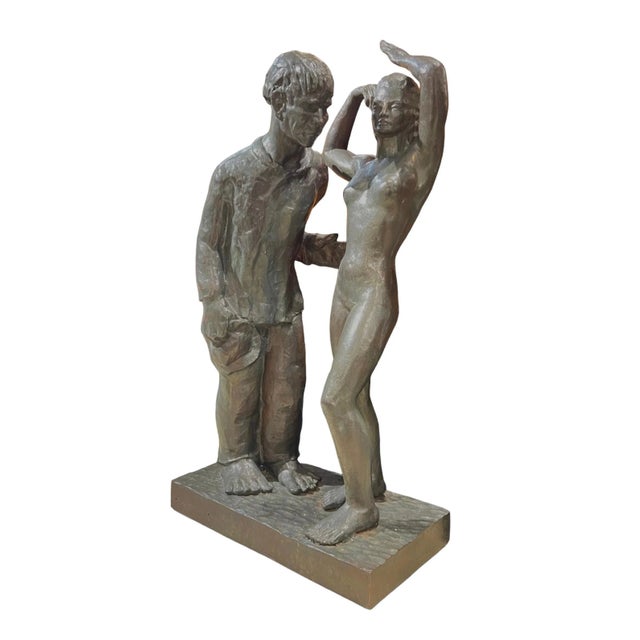 Mid-century modern period figurative bronze sculpture by the Belgian artist, Firmin Vandewoude (1907-1994), depicting...