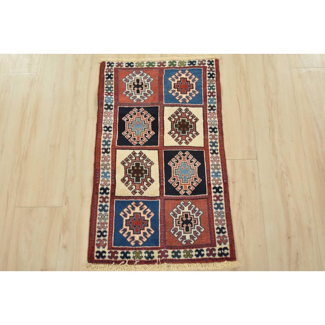 Cabin Yalameh Rug 1’9” X 2’10” Multicolor Wool Vintage Tribal Hand-Knotted Carpet For Sale - Image 3 of 8