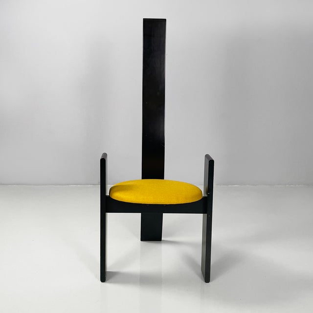 Modern Italian Black Wood and Yellow Fabric Chairs Golem attributed to Vico Magistretti for Poggi, 1970s, Set of 2 For Sale - Image 3 of 18