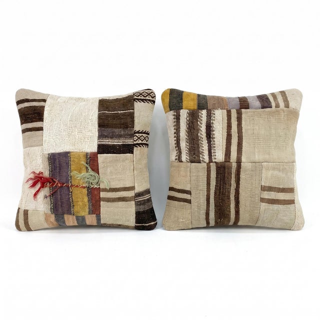Mid-Century Modern Turkish Oushak Kilim Pillow Cover 20'' X 20'' - Set of Two For Sale - Image 3 of 4