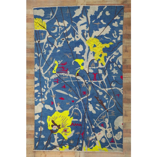 Blue Joan Miro Inspired Vintage Style Rug, 06'00 X 09'09 For Sale - Image 8 of 9