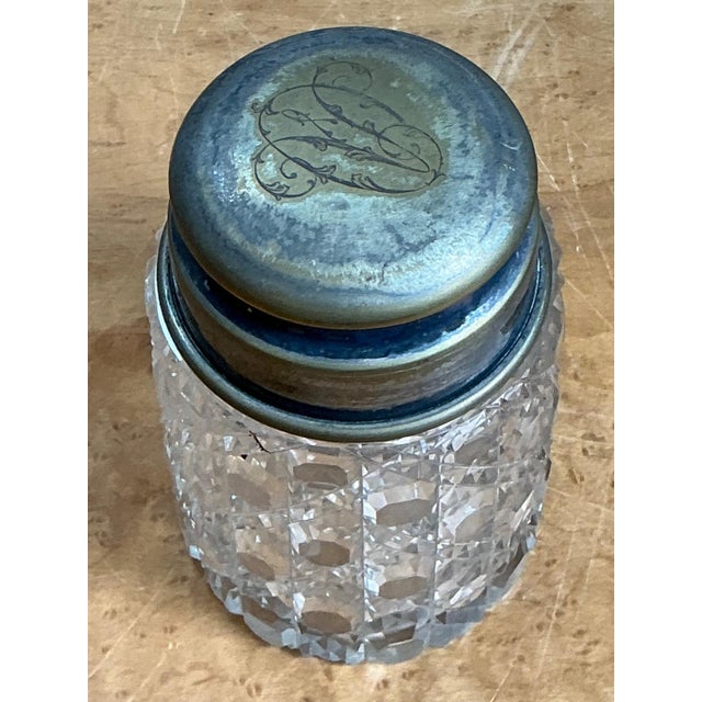 Antique Monogrammed Metal Topped Glass Vanity Jar For Sale In West Palm - Image 6 of 18