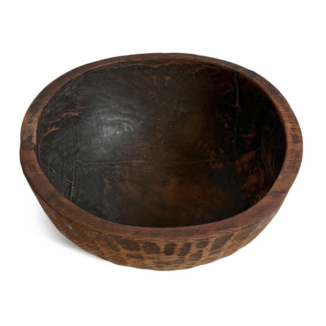 Vintage carved wood bowl from Nepal. Rustic aged original patina. Great for many uses and display.