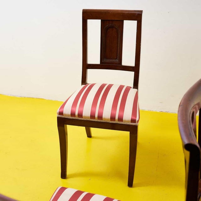 Wooden Chairs with Striped Seats, Early 1900s, Set of 5 For Sale - Image 6 of 7