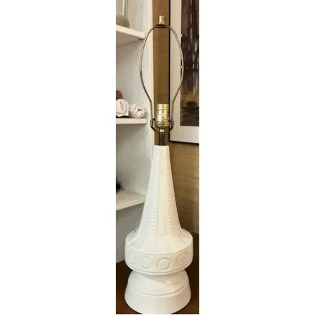 Mid Century White Lamp With Incised Abstract Designs For Sale - Image 4 of 7