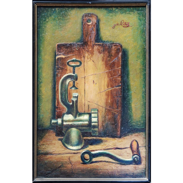 Grigol Chirinashvili, Meat Grinder, 1980, Oil on Cardboard For Sale