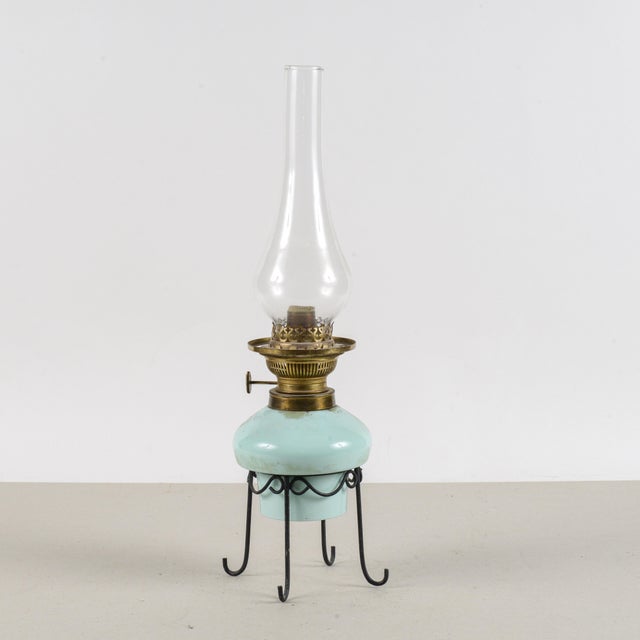 Opaline Glass Oil Lamp with Metal Base, Early 20th Century For Sale - Image 4 of 9