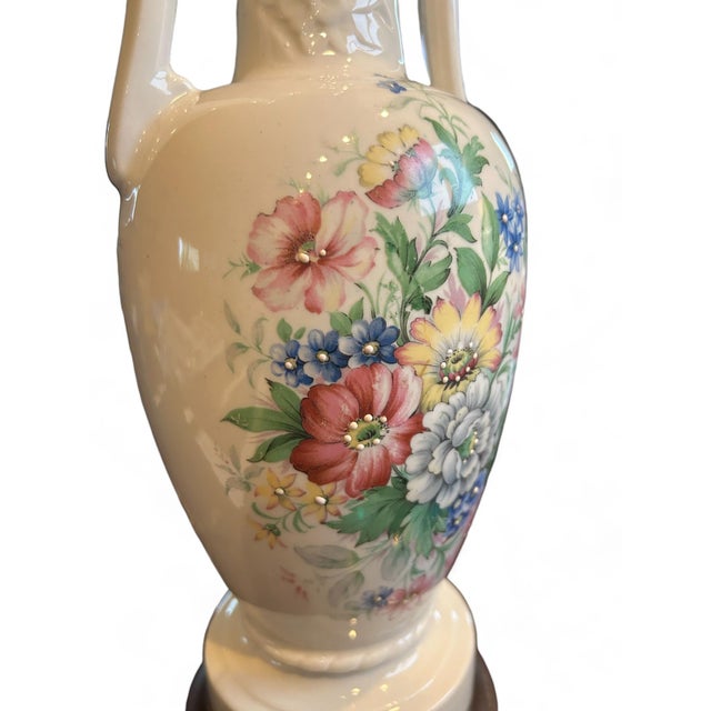 1940s 1940s Vintage Porcelain Multi-Color Floral Lamp For Sale - Image 5 of 5