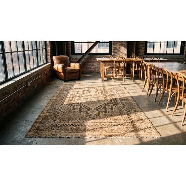 Camel 1920s Tan Camel Medallion Central Asian Khotan "Yarkand" Carpet 4'6" X 8'3" Handknotted Wool Rug For Sale - Image 8 of 8