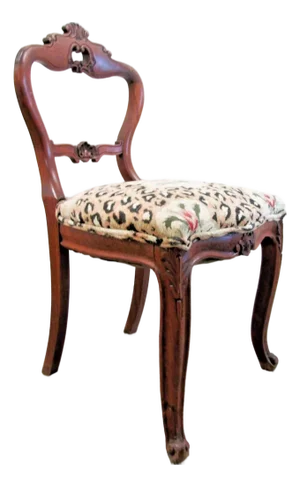 Antique Victorian Carved Walnut Balloon Back Occasional Side Chair