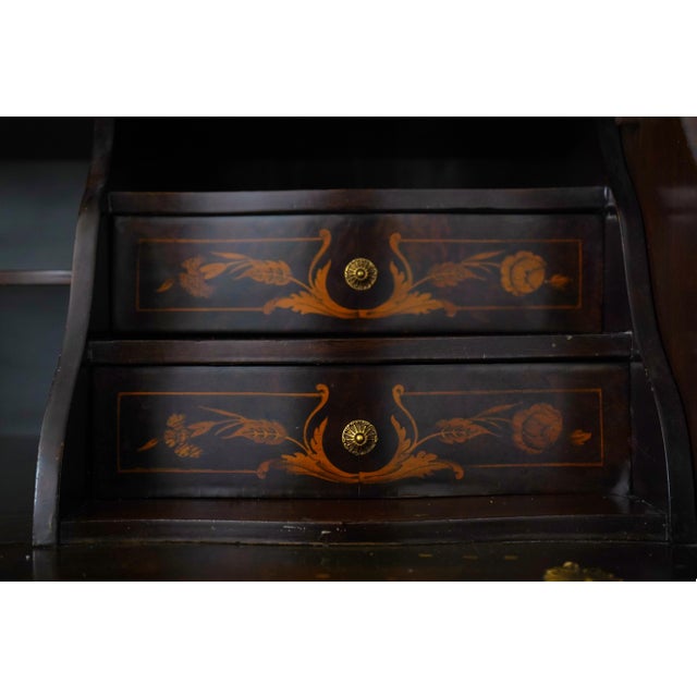 Wood Vintage Italian Dutch Marquetry Secretary Desk For Sale - Image 7 of 18