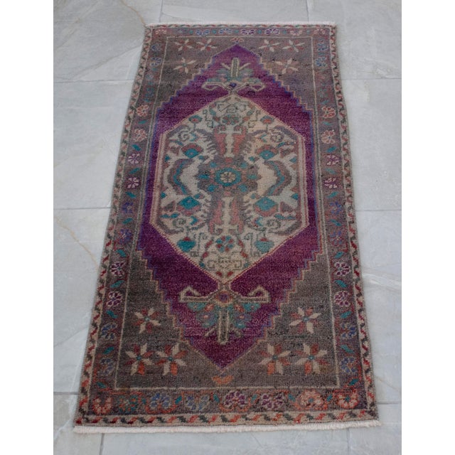 Hand Knotted Small Oushak Rug Faded Mini Rug Mat - 1'8" X 3'6" For Sale - Image 13 of 14